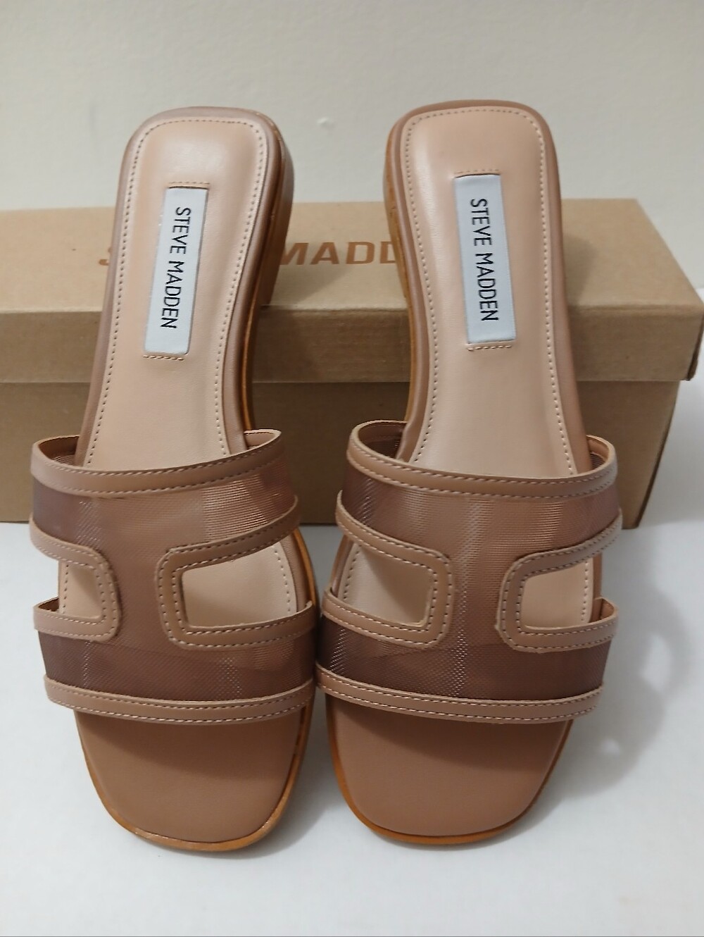 Steve Madden Nude/Tan Slide Mules with Mesh Straps New $25 - Picture 1 of 16